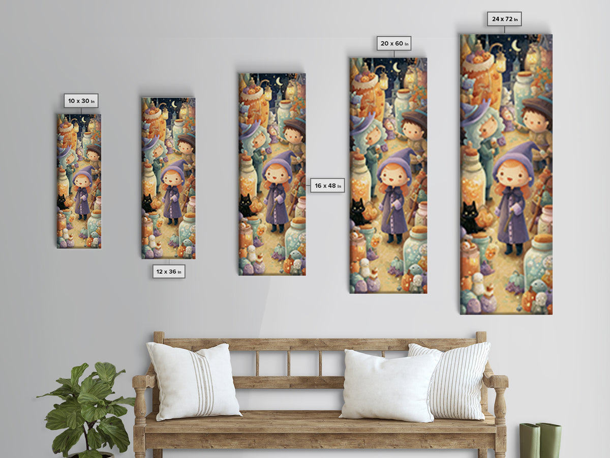 The Moonbeam Wizard, Kids Halloween Decor, Tall Narrow Wall Art, Canvas Print, Halloween Kids Decor, Whimsical Wall Art, Seasonal Home Decor