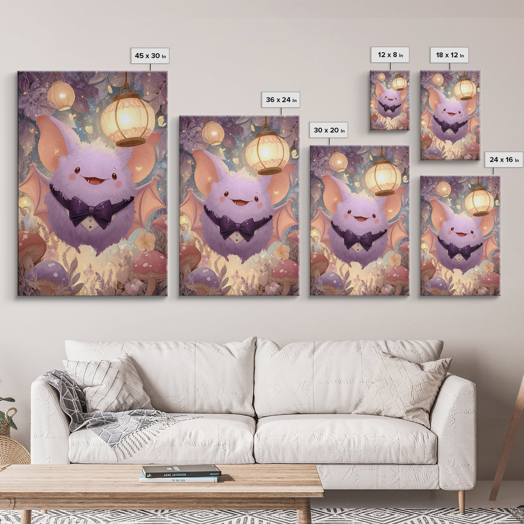 The Bow-Tie Bat, Cute Spooky Wall Art, Vertical Wall Art, Canvas Print, Halloween Kids Decor, Whimsical Wall Art, Seasonal Home Decor