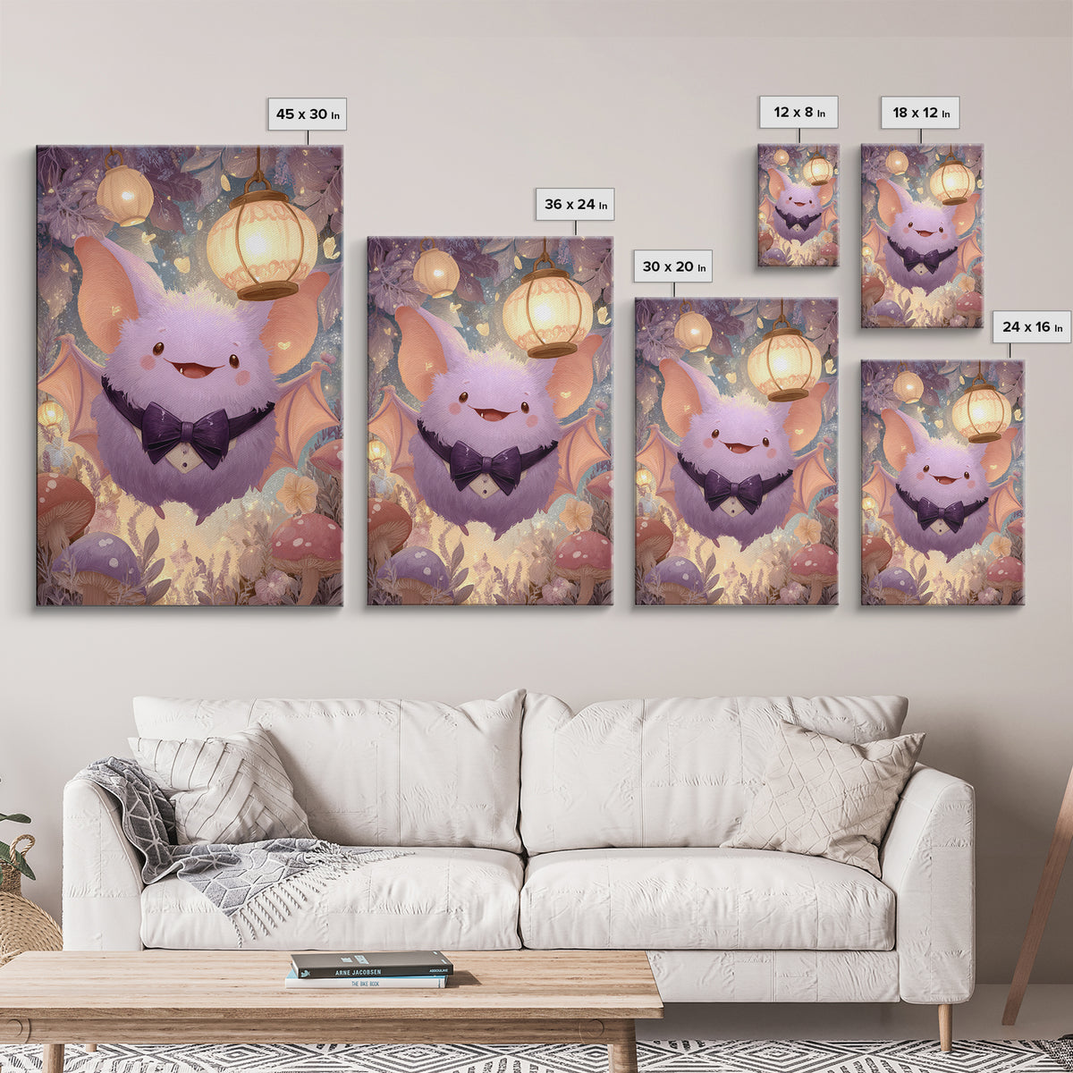 The Bow-Tie Bat, Cute Spooky Wall Art, Vertical Wall Art, Canvas Print, Halloween Kids Decor, Whimsical Wall Art, Seasonal Home Decor