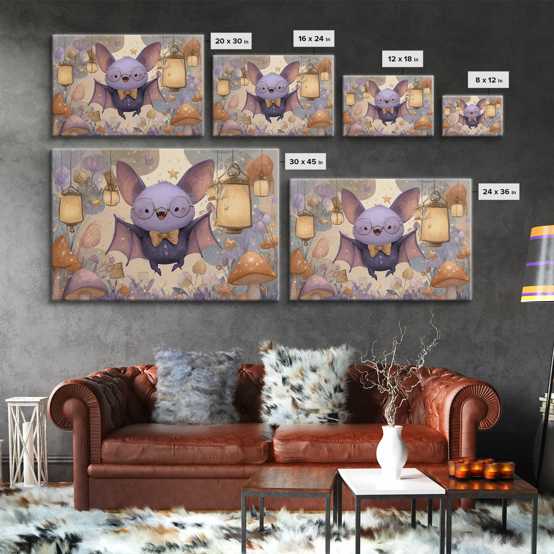 The Bow-Tie Bat, Kids Halloween Decor, Landscape Wall Art, Canvas Print, Halloween Kids Decor, Whimsical Wall Art, Spooky Wall Decor
