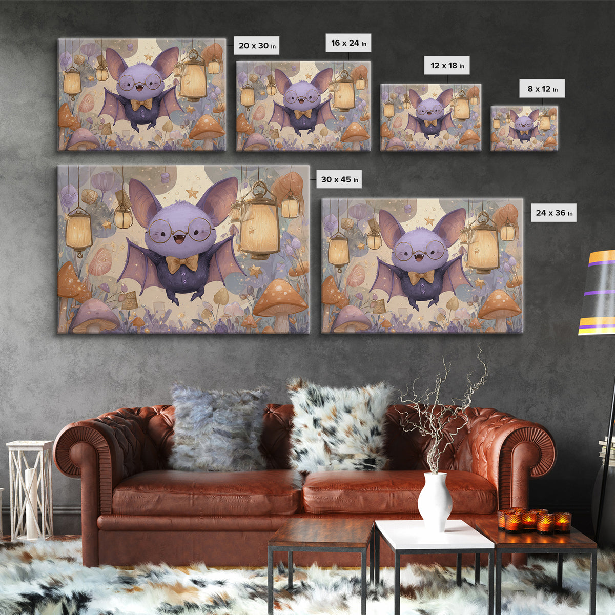 The Bow-Tie Bat, Kids Halloween Decor, Landscape Wall Art, Canvas Print, Halloween Kids Decor, Whimsical Wall Art, Spooky Wall Decor
