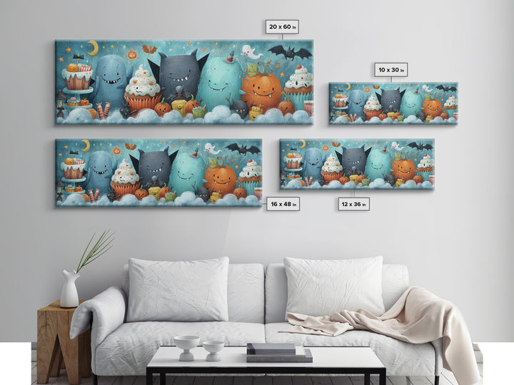 The Cupcake Vampire, Pastel Halloween Art, Extra Wide Wall Art, Canvas Print, Cute Halloween Wall Art