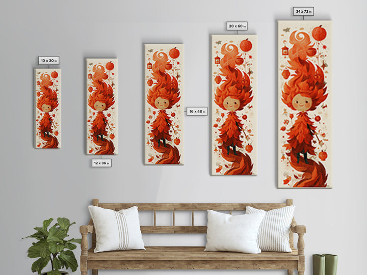 The Autumn Leaf Sprite, Screenprint Halloween Art, Tall Narrow Wall Art, Framed Canvas Print, Cute Halloween Wall Art