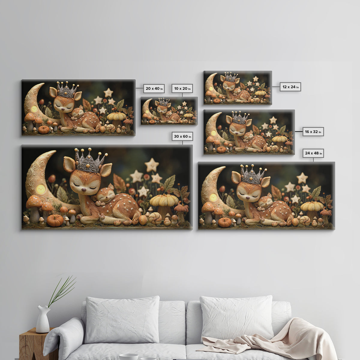 The Moon Princess Deer, Clay Halloween Art, Wide Panoramic Art, Framed Canvas Print, Cute Halloween Wall Art