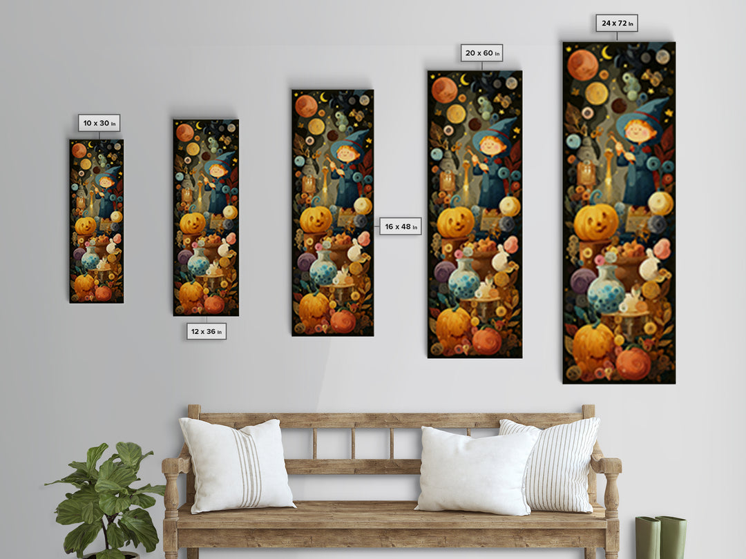 The Bubble Potion Apprentice, Quilled Halloween Art, Tall Narrow Wall Art, Framed Canvas Print, Cute Halloween Wall Art