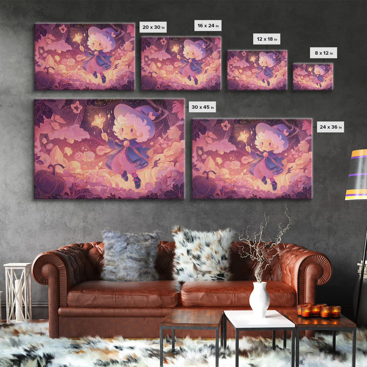 The Cookie Spellcaster, Vaporwave Halloween Art, Landscape Wall Art, Framed Canvas Print, Cute Halloween Wall Art