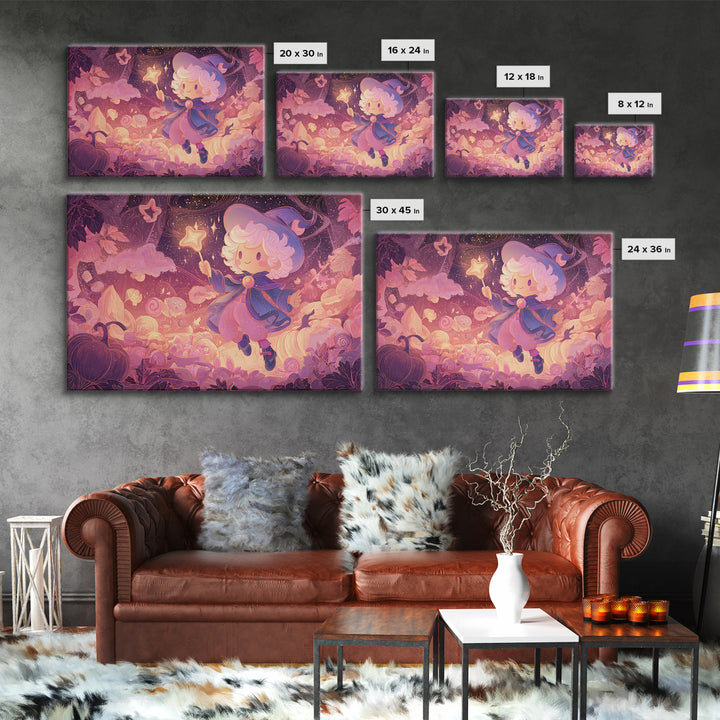 The Cookie Spellcaster, Vaporwave Halloween Art, Landscape Wall Art, Framed Canvas Print, Cute Halloween Wall Art
