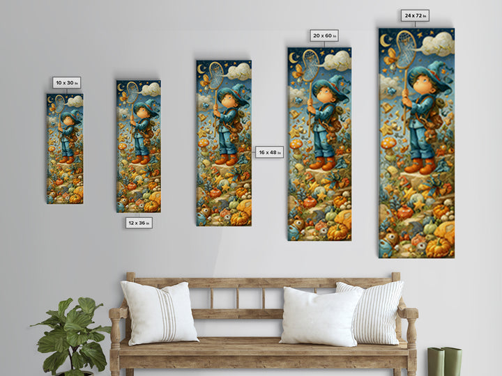 The Cloud-Catching Wizard, Clay Halloween Art, Tall Narrow Wall Art, Framed Canvas Print, Cute Halloween Wall Art