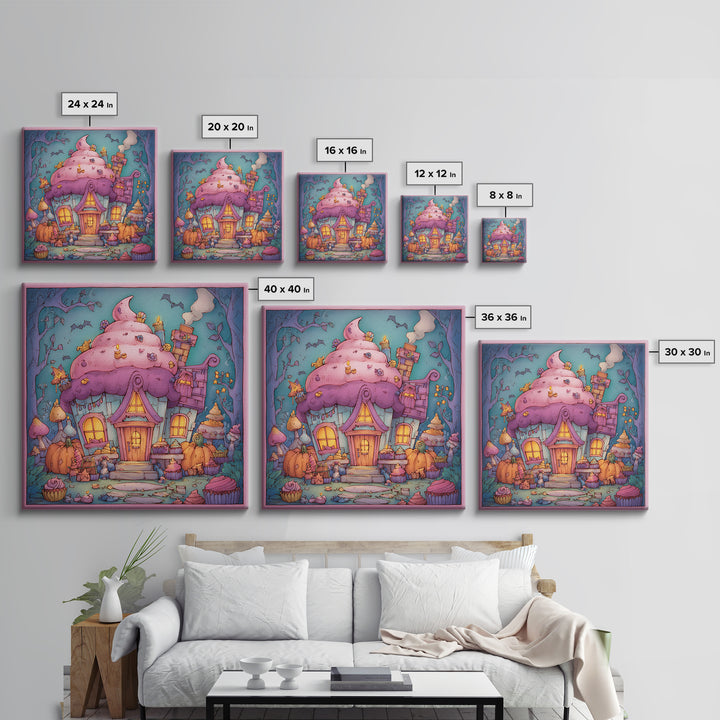 The Witch'S Cupcake Cottage, Stained Glass Halloween, Square Wall Art, Canvas Print, Cute Halloween Wall Art