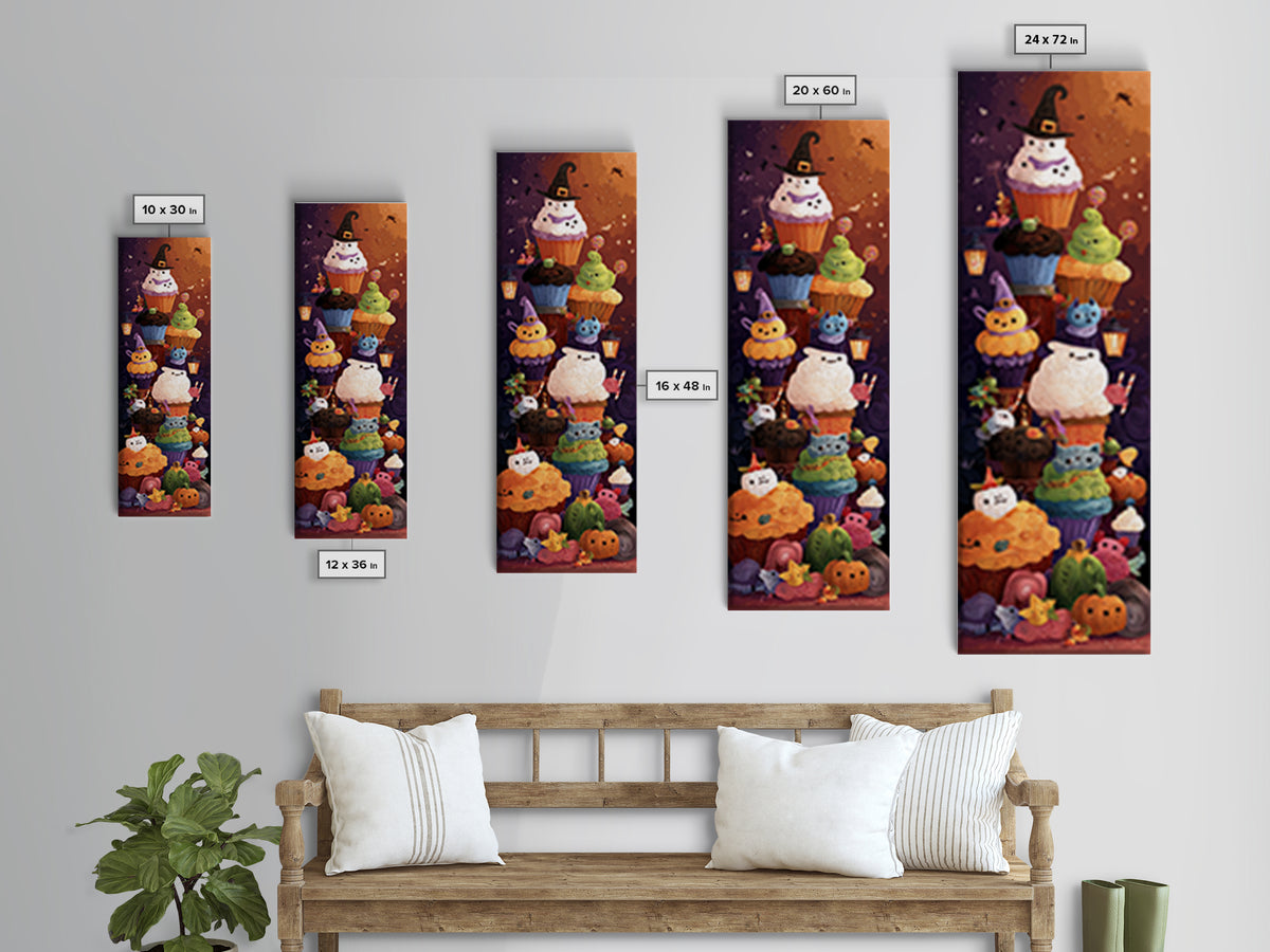 The Cupcake Costume Contest, Quilled Halloween Art, Tall Narrow Wall Art, Framed Canvas Print, Cute Halloween Wall Art