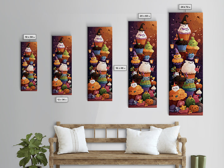 The Cupcake Costume Contest, Quilled Halloween Art, Tall Narrow Wall Art, Framed Canvas Print, Cute Halloween Wall Art