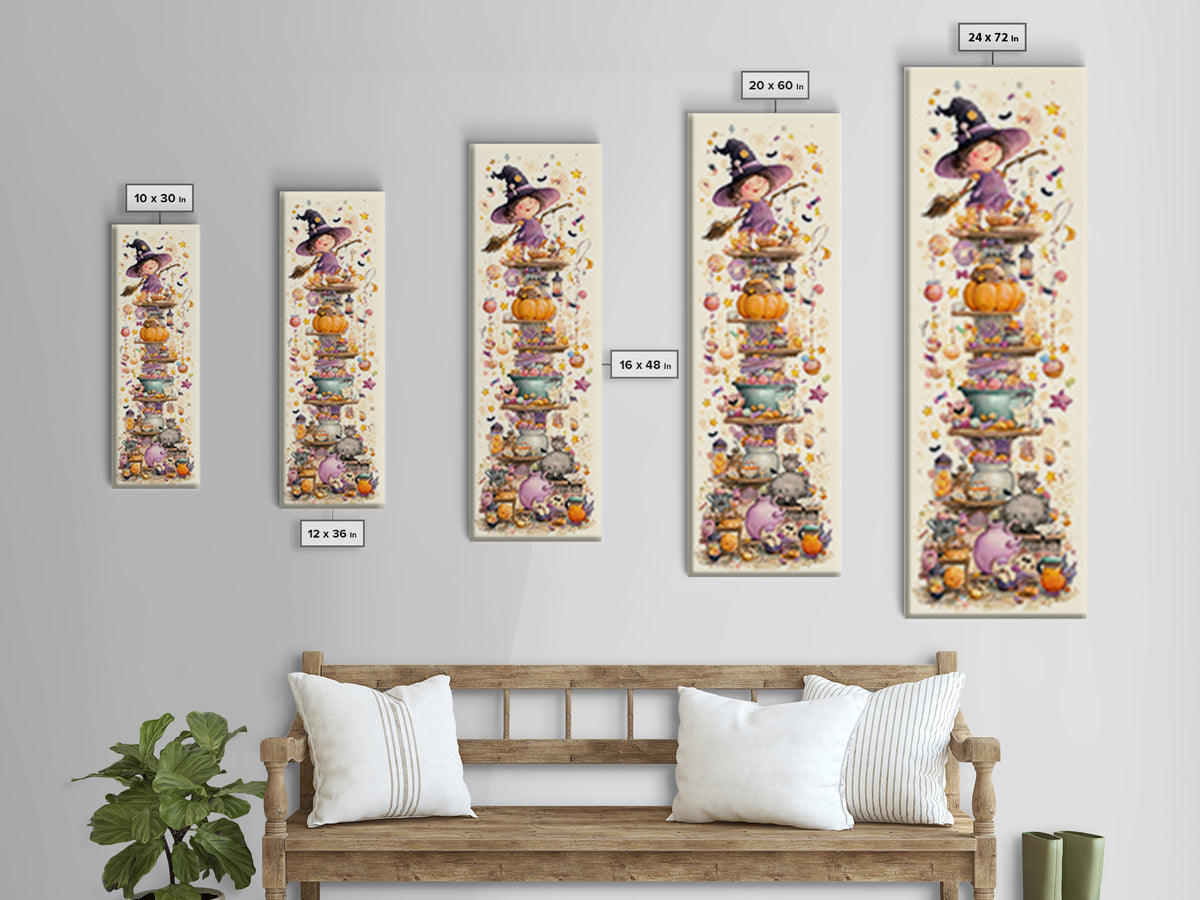 The Candy Witch'S Kitchen, Watercolor Halloween Art, Tall Narrow Wall Art, Framed Canvas Print, Cute Halloween Wall Art