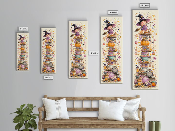 The Candy Witch'S Kitchen, Watercolor Halloween Art, Tall Narrow Wall Art, Framed Canvas Print, Cute Halloween Wall Art