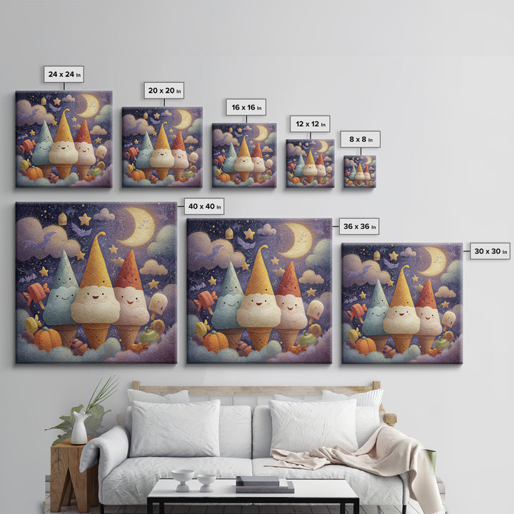 The Ice-Cream Ghost Parade, Pastel Halloween Art, Square Wall Art, Canvas Print, Cute Halloween Wall Art