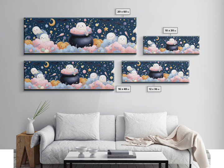 The Cotton-Candy Cauldron, Felt Halloween Art, Extra Wide Wall Art, Canvas Print, Cute Halloween Wall Art