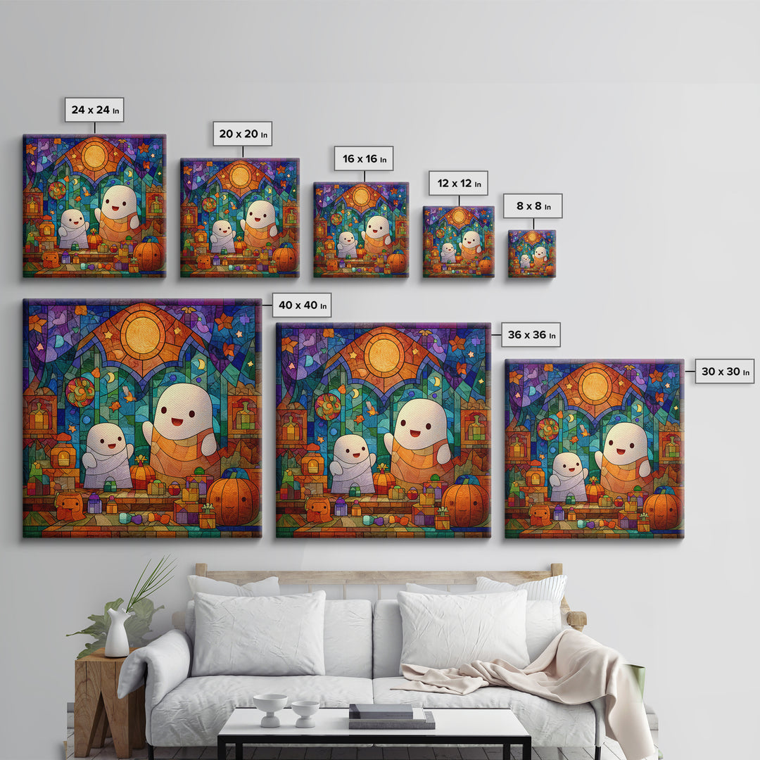 The Ghost Daycare, Stained Glass Halloween, Square Wall Art, Canvas Print, Cute Halloween Wall Art, Halloween Kids Decor