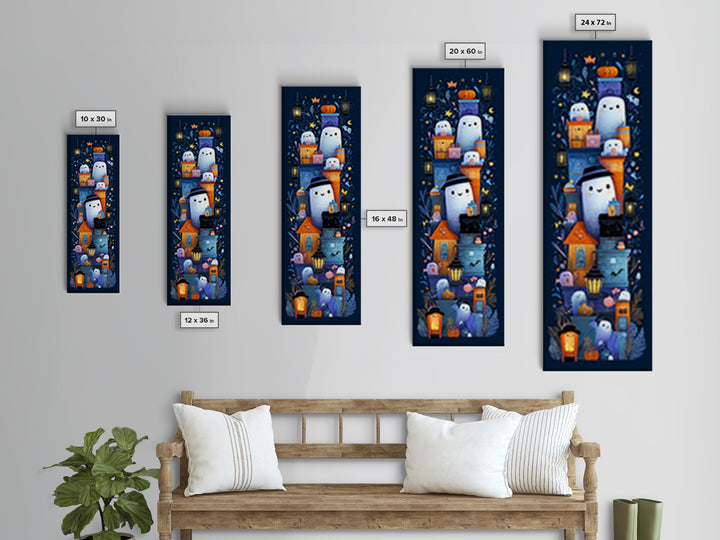 The Ghost Mail Carrier, Vector Halloween Art, Tall Narrow Wall Art, Framed Canvas Print, Cute Halloween Wall Art