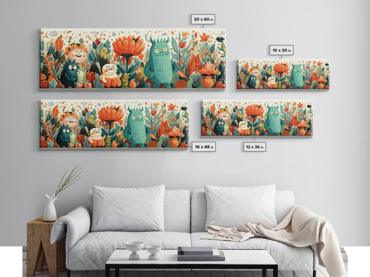 The Monster Flower Shop, Retro Halloween Art, Extra Wide Wall Art, Canvas Print, Cute Halloween Wall Art