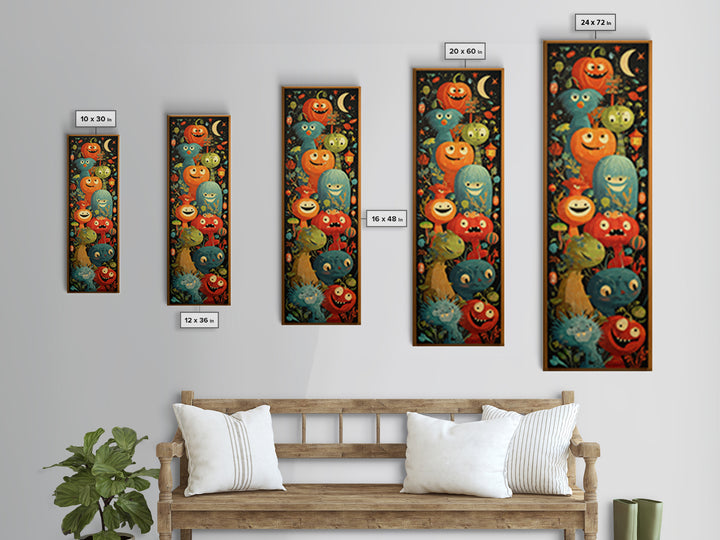 The Monster Hide-And-Seek Game, Screenprint Halloween Art, Tall Narrow Wall Art, Framed Canvas Print, Cute Halloween Wall Art
