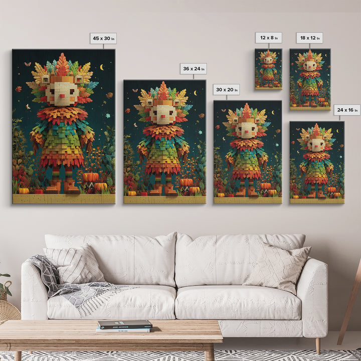 The Autumn Leaf Costume Contest, Pixel Halloween Art, Vertical Wall Art, Canvas Print, Cute Halloween Wall Art