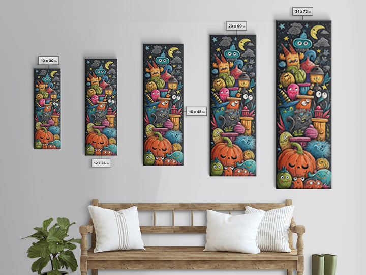The Costume Photo Booth, Crayon Halloween Art, Tall Narrow Wall Art, Framed Canvas Print, Cute Halloween Wall Art