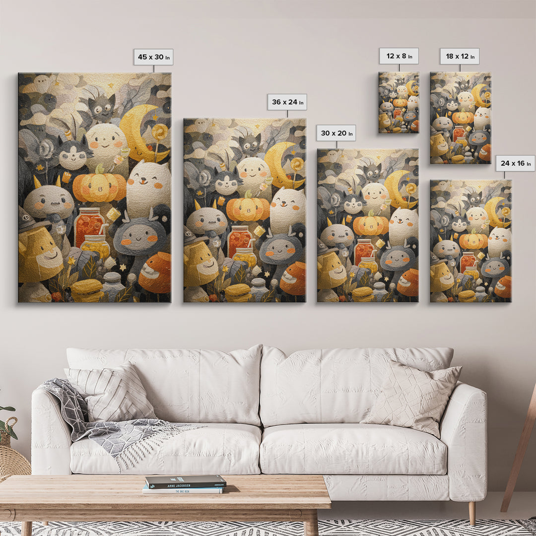 The Pumpkin Pancake Breakfast, Pastel Halloween Art, Vertical Wall Art, Canvas Print, Cute Halloween Wall Art