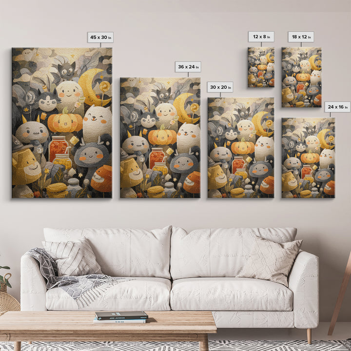 The Pumpkin Pancake Breakfast, Pastel Halloween Art, Vertical Wall Art, Canvas Print, Cute Halloween Wall Art
