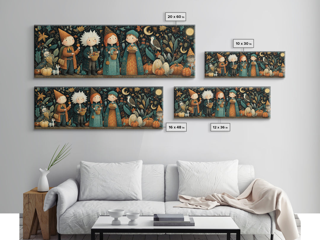 The Moonlit Scavenger Hunt, Plush Halloween Art, Extra Wide Wall Art, Canvas Print, Cute Halloween Wall Art