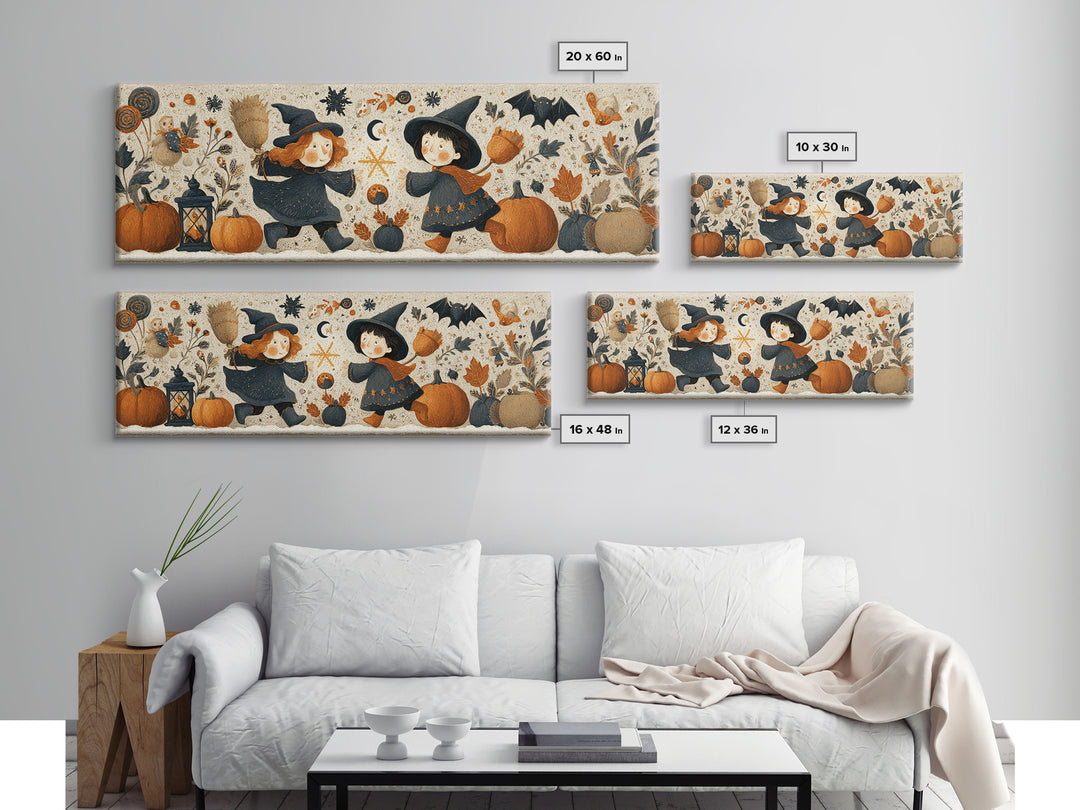 The First Autumn Snowflake, Folk Halloween Art, Extra Wide Wall Art, Canvas Print, Cute Halloween Wall Art