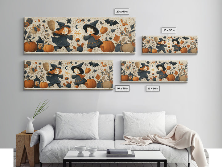 The First Autumn Snowflake, Folk Halloween Art, Extra Wide Wall Art, Canvas Print, Cute Halloween Wall Art