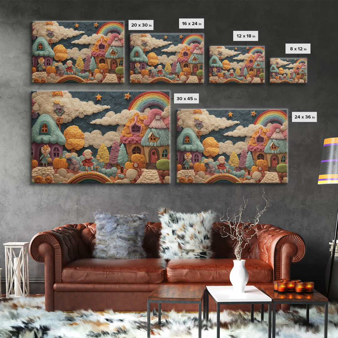 The Upside-Down Candy Kingdom, Quilled Halloween Art, Landscape Wall Art, Framed Canvas Print, Cute Halloween Wall Art