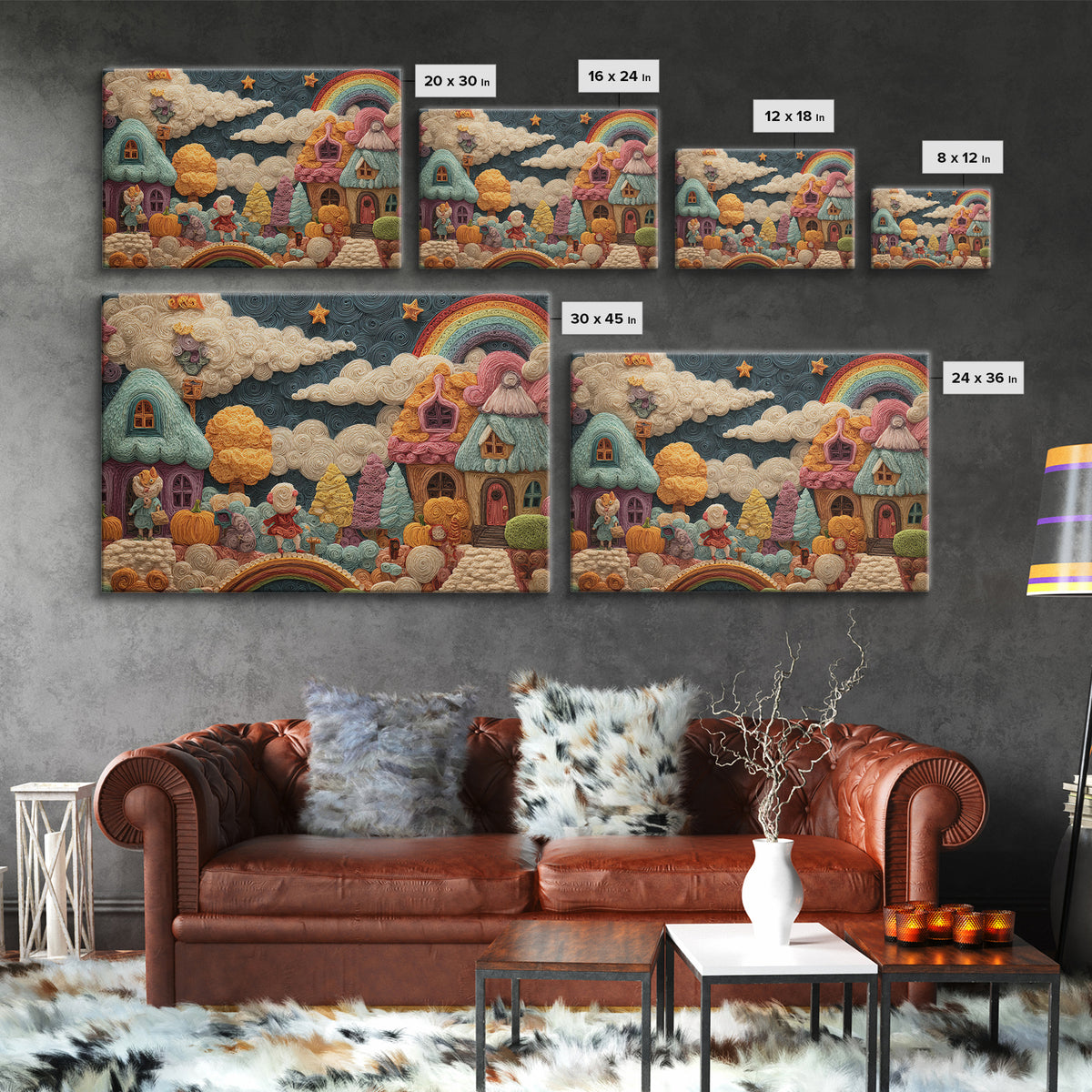 The Upside-Down Candy Kingdom, Quilled Halloween Art, Landscape Wall Art, Framed Canvas Print, Cute Halloween Wall Art