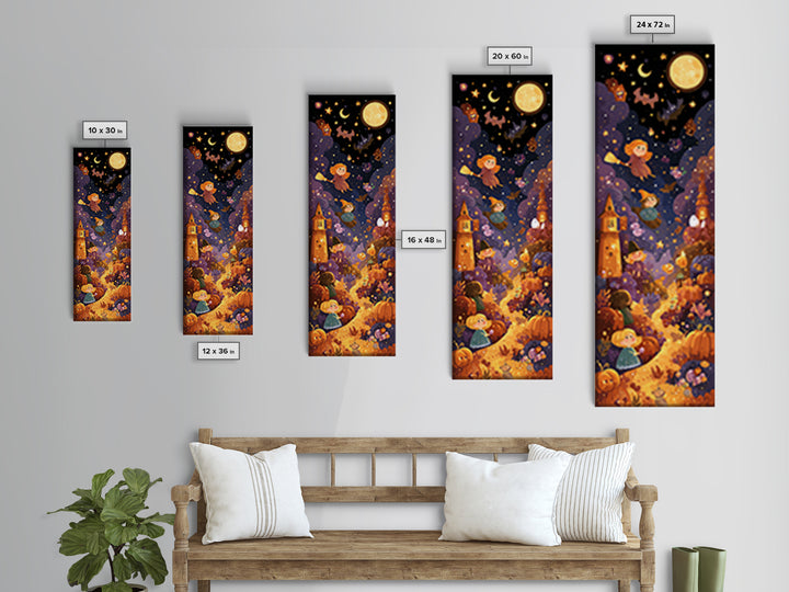 The Candy Comet Adventure, Vector Halloween Art, Tall Narrow Wall Art, Framed Canvas Print, Cute Halloween Wall Art