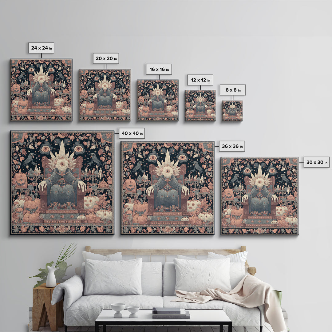 The Dreaming Priest Of The Outer Gate, Embroidered Halloween Art, Square Wall Art, Canvas Print, Cute Halloween Wall Art