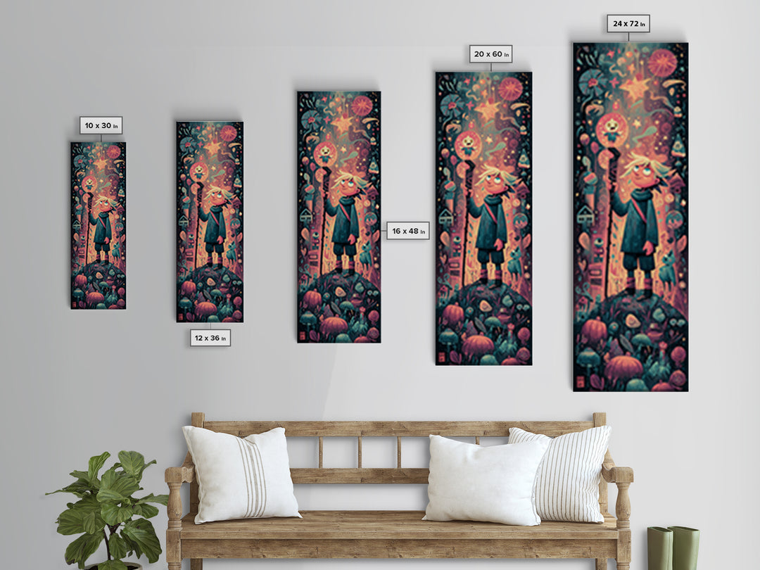 The Star-Seer Of Black Dunwich, Vaporwave Halloween Art, Tall Narrow Wall Art, Framed Canvas Print, Cute Halloween Wall Art