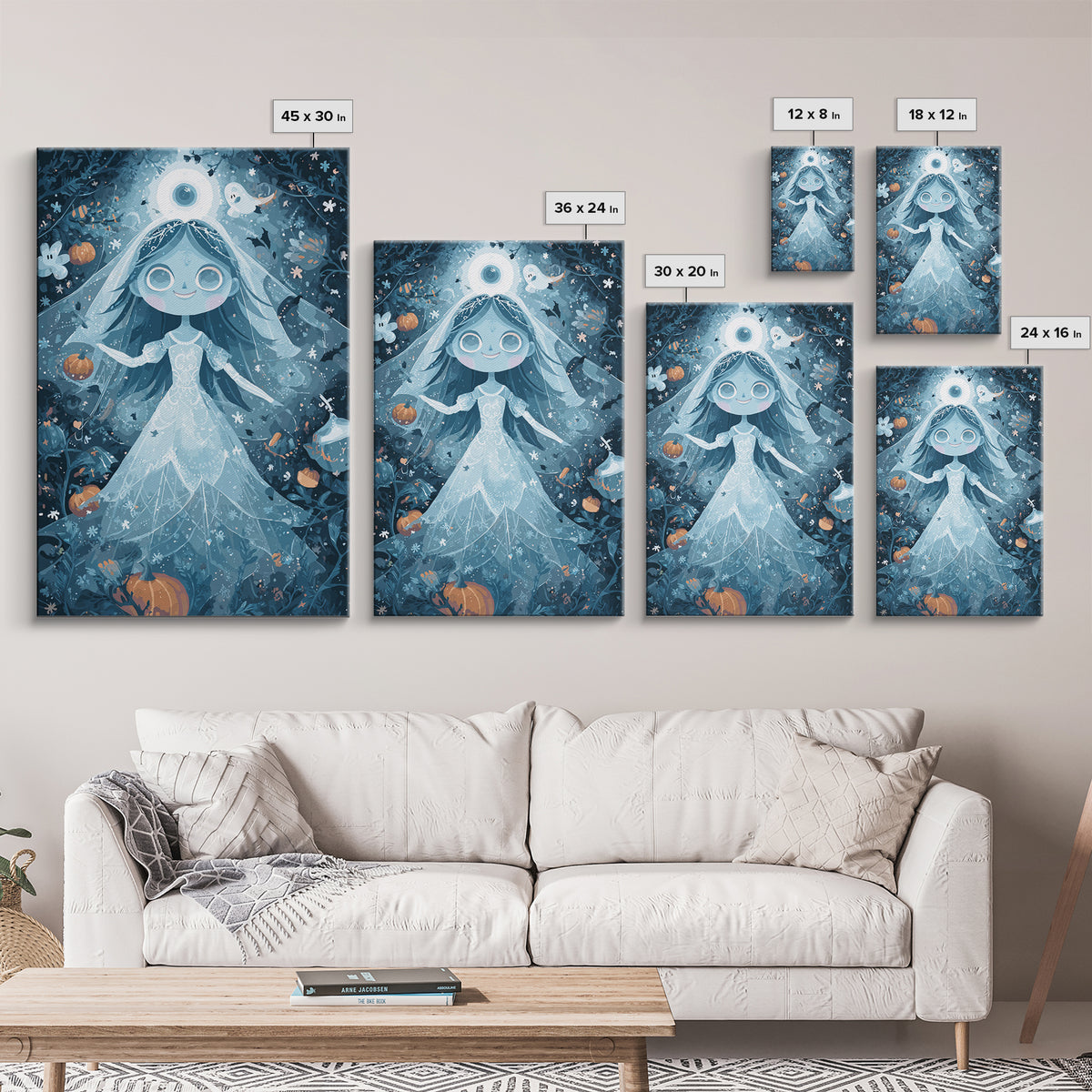 The Bride Of The Abyssal Moon, Pixel Halloween Art, Vertical Wall Art, Canvas Print, Cute Halloween Wall Art