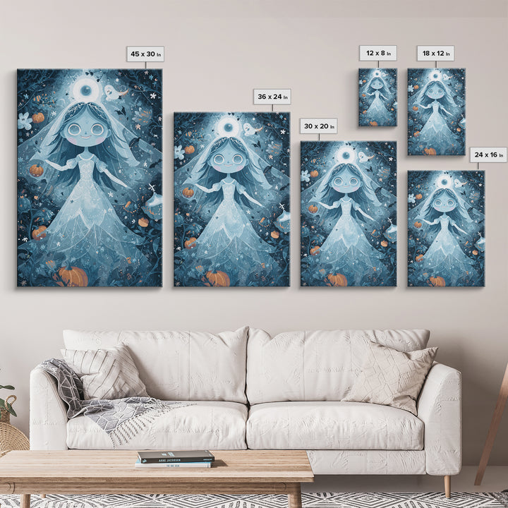 The Bride Of The Abyssal Moon, Pixel Halloween Art, Vertical Wall Art, Canvas Print, Cute Halloween Wall Art