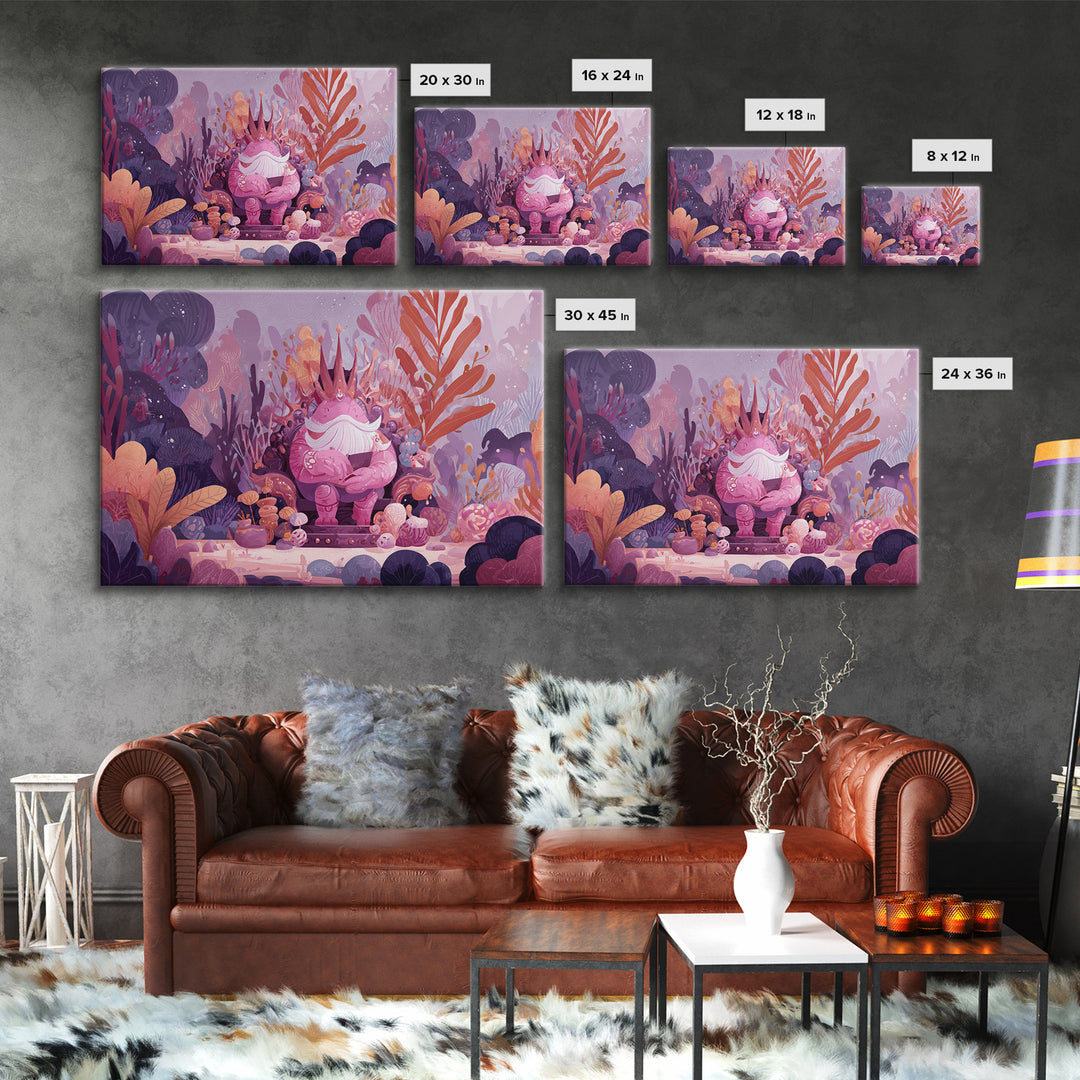 The Watcher In The Coral Throne, Vector Halloween Art, Landscape Wall Art, Framed Canvas Print, Cute Halloween Wall Art