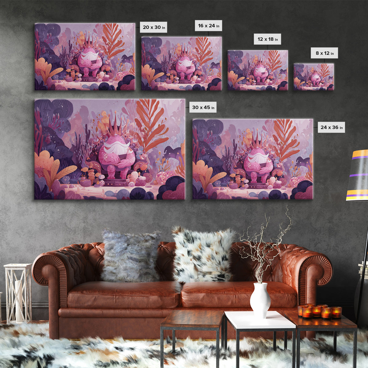 The Watcher In The Coral Throne, Vector Halloween Art, Landscape Wall Art, Framed Canvas Print, Cute Halloween Wall Art