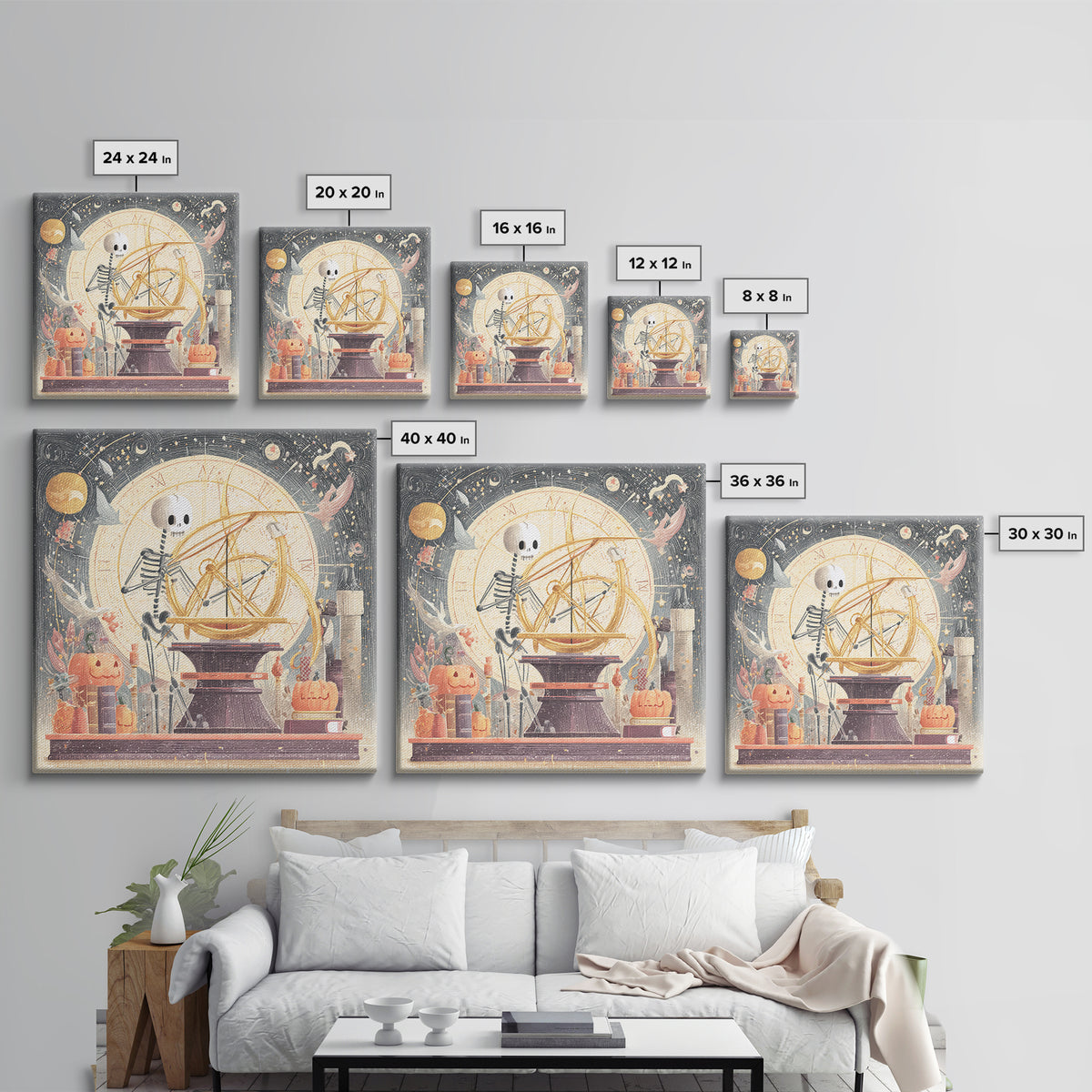 The Astronomer Of The Hollow Sky, Hand Sketch Halloween Art, Square Wall Art, Canvas Print, Cute Halloween Wall Art