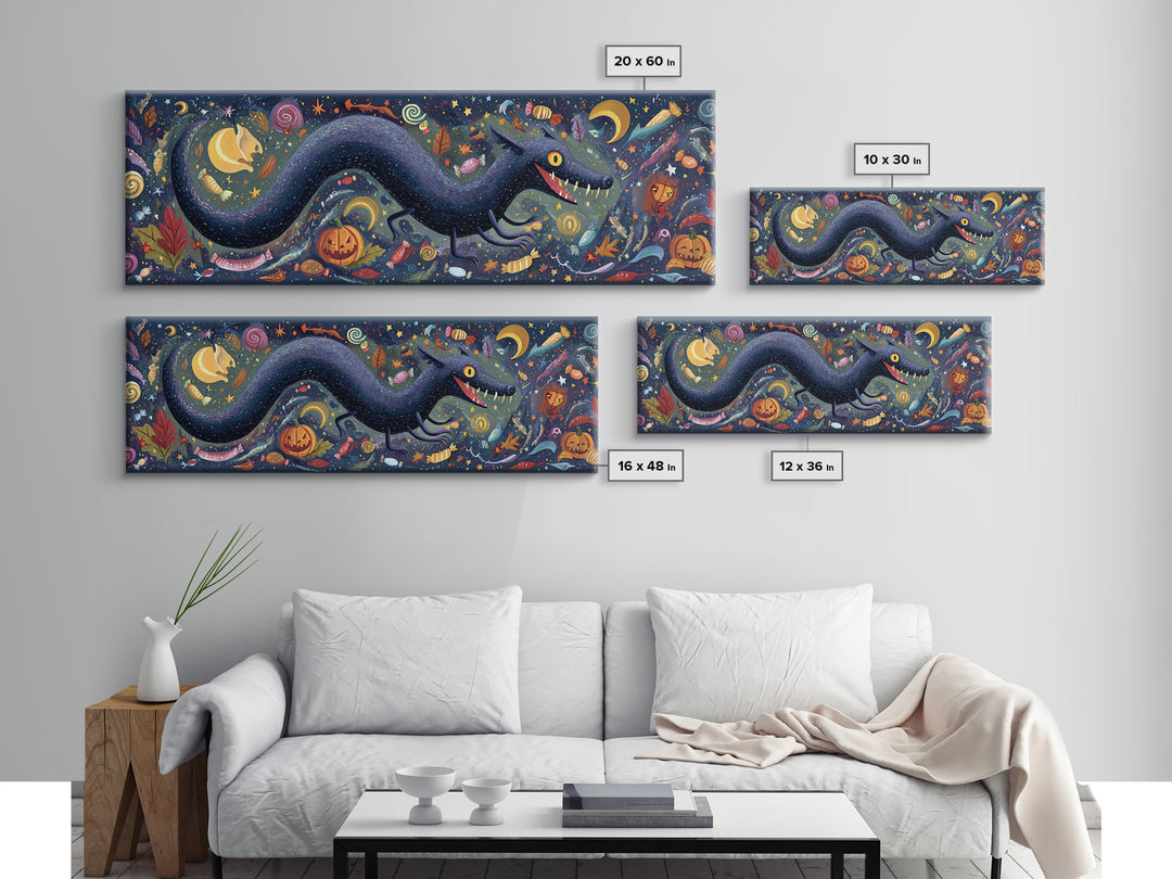 The Crawler Beneath The Floor Of Stars, Gouache Halloween Art, Extra Wide Wall Art, Canvas Print, Cute Halloween Wall Art