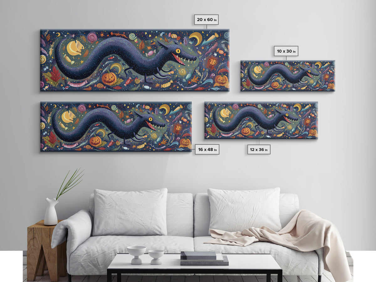 The Crawler Beneath The Floor Of Stars, Gouache Halloween Art, Extra Wide Wall Art, Canvas Print, Cute Halloween Wall Art