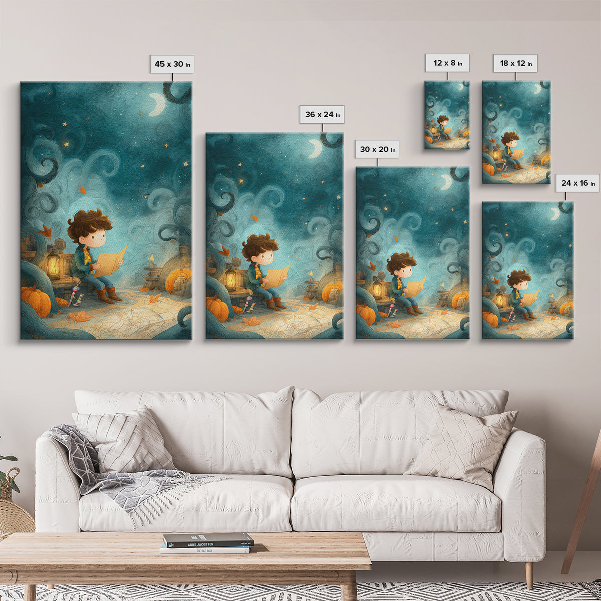 The Mapmaker Of Impossible Shores, Pastel Halloween Art, Vertical Wall Art, Canvas Print, Cute Halloween Wall Art