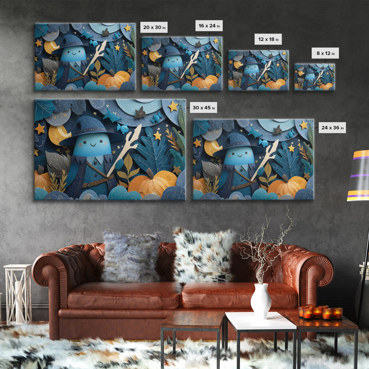The Keeper Of The Black Reef Key, Paper Collage Halloween, Landscape Wall Art, Framed Canvas Print, Cute Halloween Wall Art