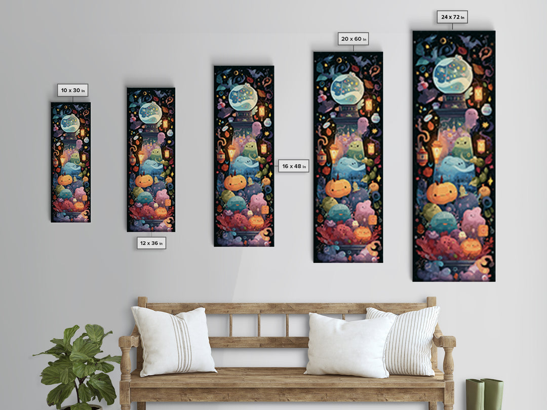 The Oracle Of The Glass Depths, Kawaii Halloween Art, Tall Narrow Wall Art, Framed Canvas Print, Cute Halloween Wall Art