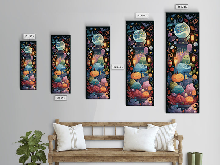 The Oracle Of The Glass Depths, Kawaii Halloween Art, Tall Narrow Wall Art, Framed Canvas Print, Cute Halloween Wall Art