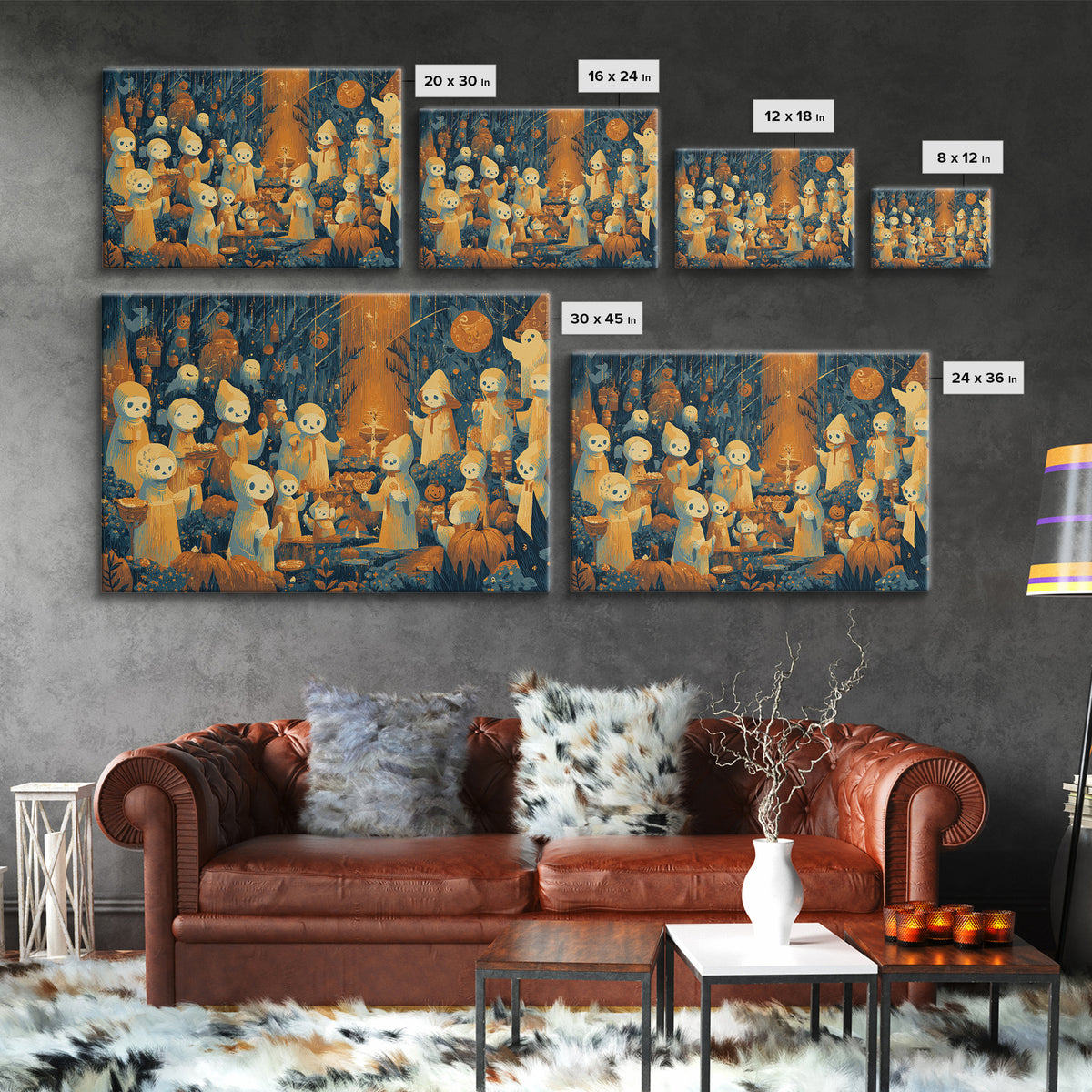 The Feast Of The Pale Cult, Screenprint Halloween Art, Landscape Wall Art, Framed Canvas Print, Cute Halloween Wall Art