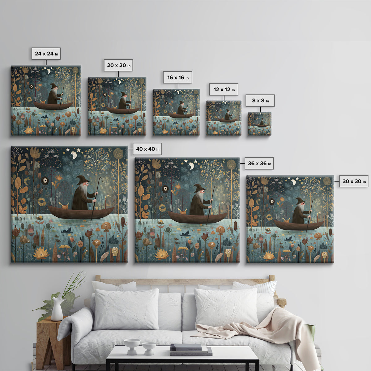 The Ferryman Of The Outer Marsh, Folk Halloween Art, Square Wall Art, Canvas Print, Cute Halloween Wall Art