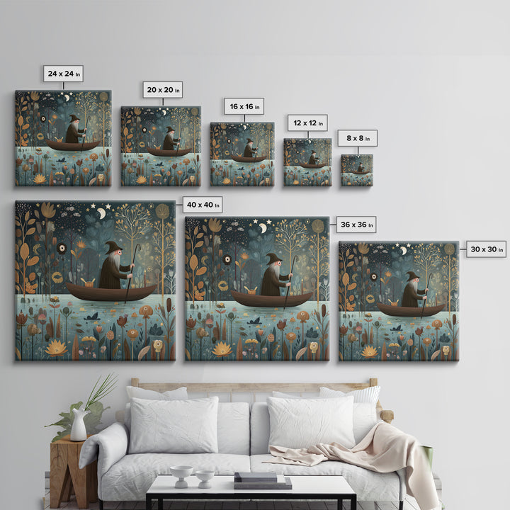 The Ferryman Of The Outer Marsh, Folk Halloween Art, Square Wall Art, Canvas Print, Cute Halloween Wall Art