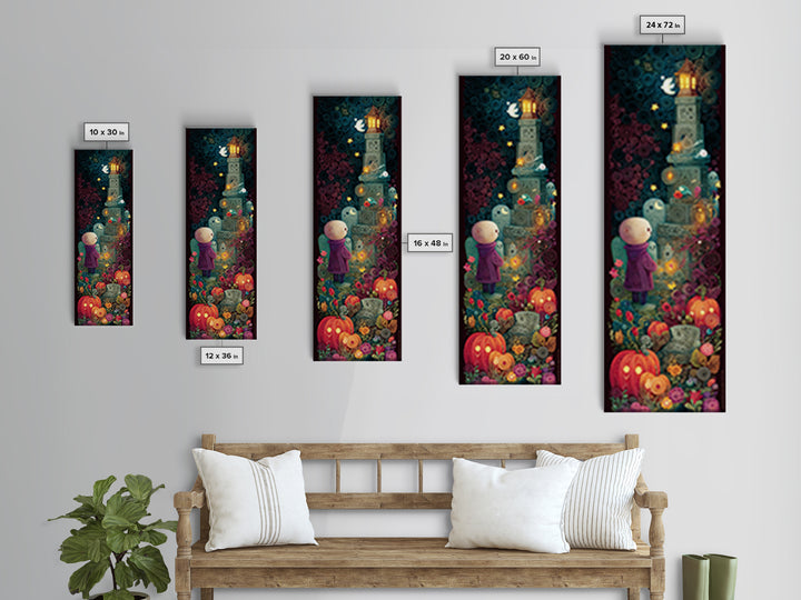 The Grave Gardener Of Yuggoth, Quilled Halloween Art, Tall Narrow Wall Art, Framed Canvas Print, Cute Halloween Wall Art